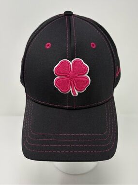 Black Clover Hat Cap Size L / XL “Live Lucky”  Embroidered Pink Clover Black